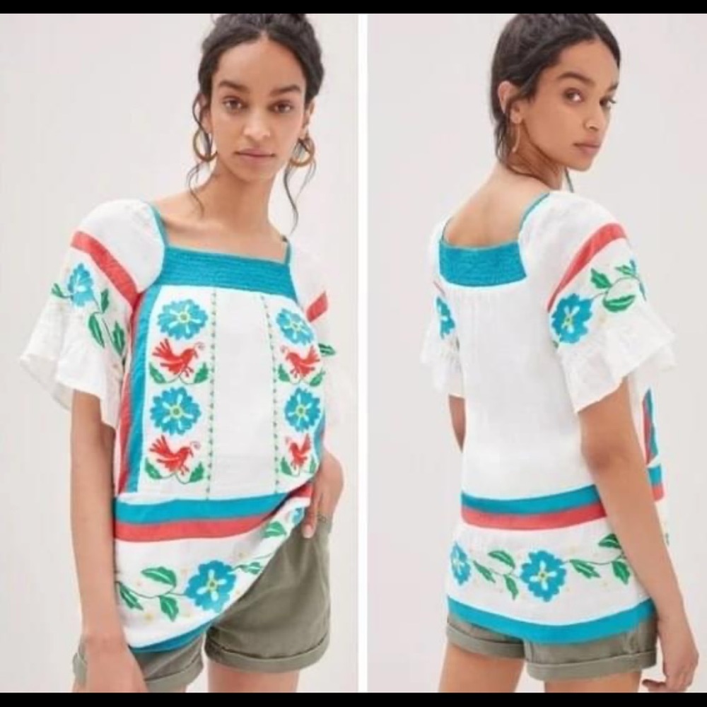 SOLD Anthropologie Seen Worn Kept embroidered top size 10